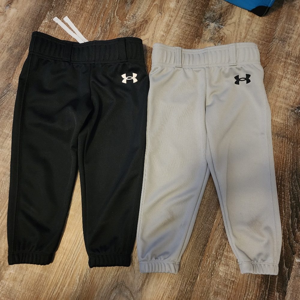 TWO PAIR Under Armour Black and Grey Youth Baseball Pants